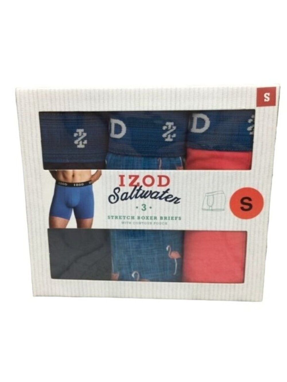 IZOD Men’s Small 28-30" Saltwater Stretch Boxer Briefs 3 Pairs Flamingos Blue Pe